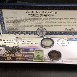 Morgan Mint WWII 60th Anniversary Flag Raising at Iwo Jima Stamp & Coins Set LE